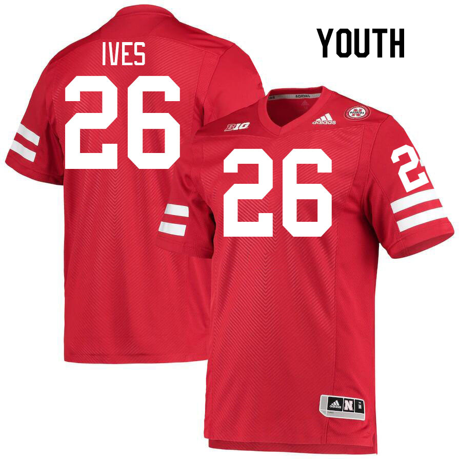 Youth #26 Kwinten Ives Nebraska Cornhuskers College Football Jerseys Stitched Sale-Red - Click Image to Close